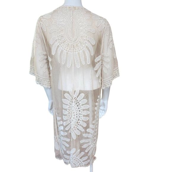 Rebellion Again Tan Sheer Embroidered Kimono (S) - Picture 4 of 5